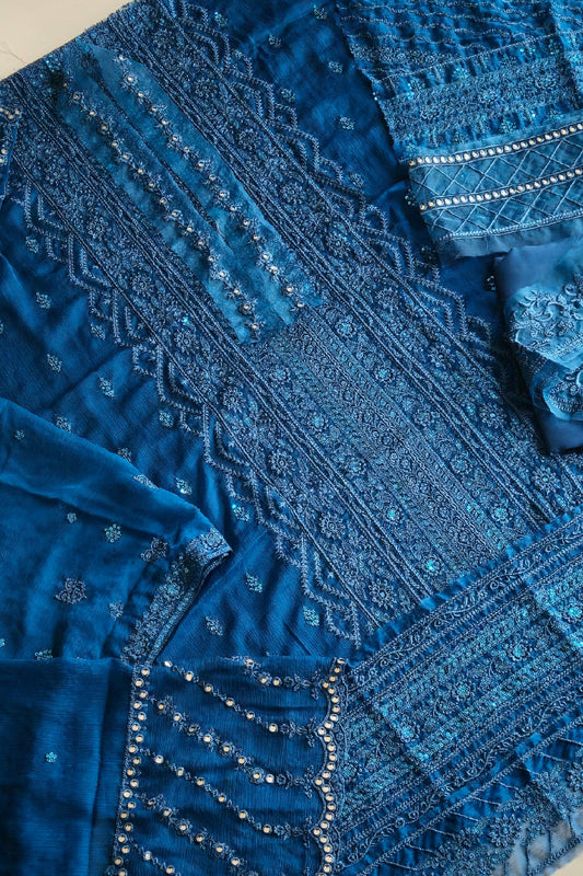 Peacock Blue Chiffon Suit