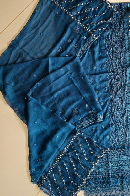 Peacock Blue Chiffon Suit