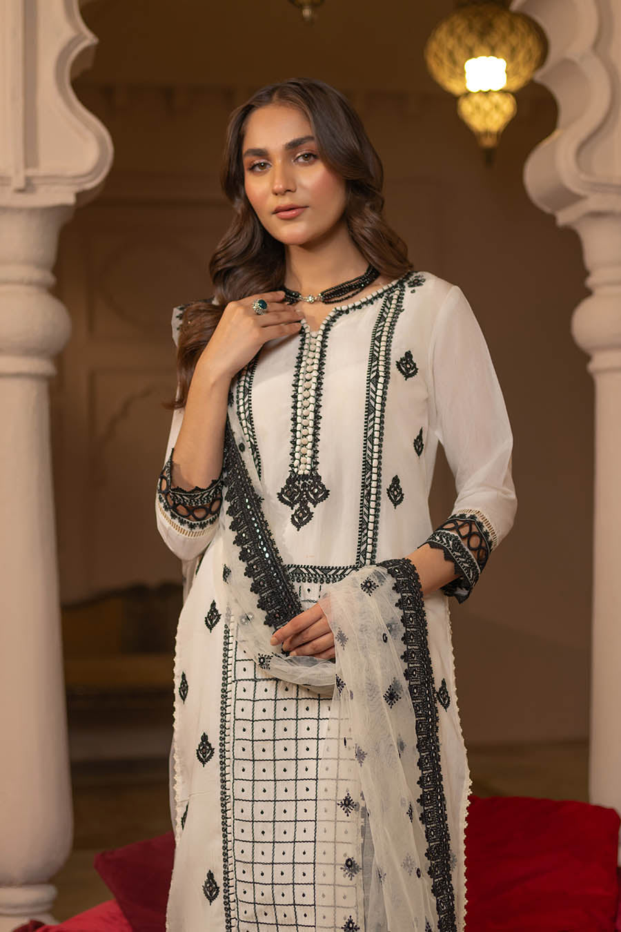 Readymade Embroidered Viscose Cotton Suit