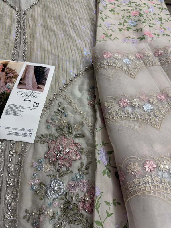 Skin Beige Embellished Pure Chiffon Designer Suit