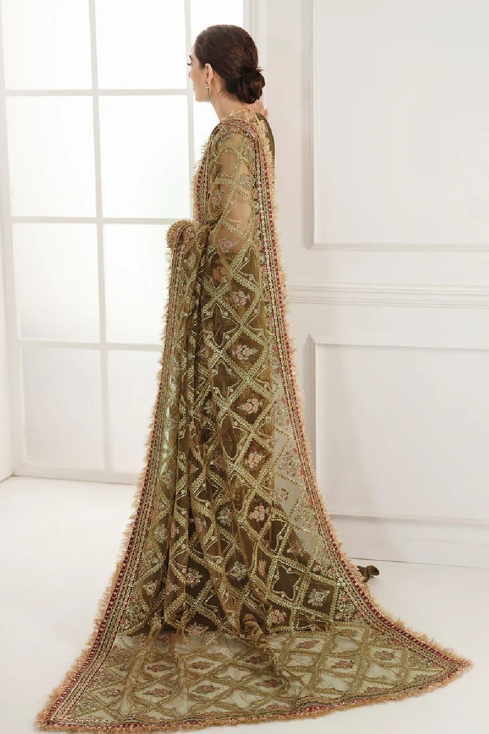 Mehndi Chiffon Embroidered Suit