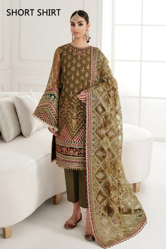 Mehndi Chiffon Embroidered Suit