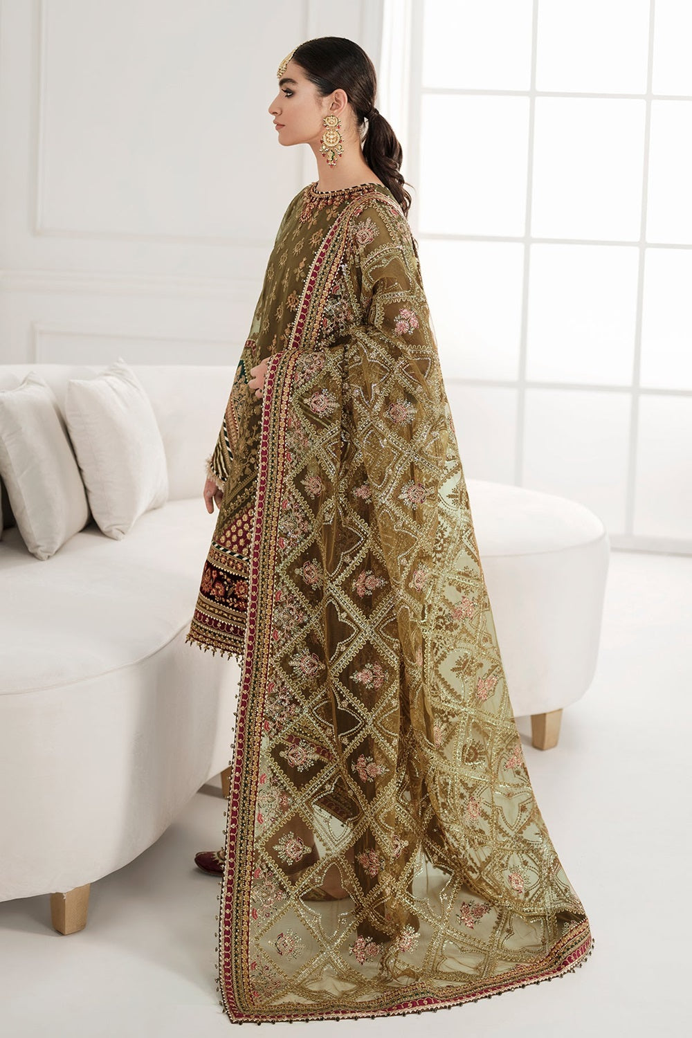 Mehndi Chiffon Embroidered Suit