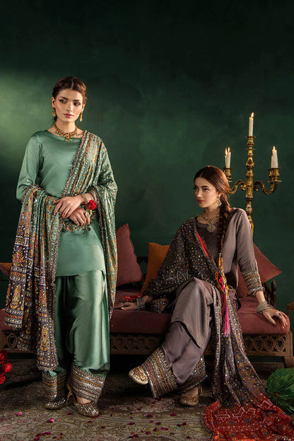 Hand Embroidered Elegant Brown Glass Silk Designer Farshi Shalwar Suit