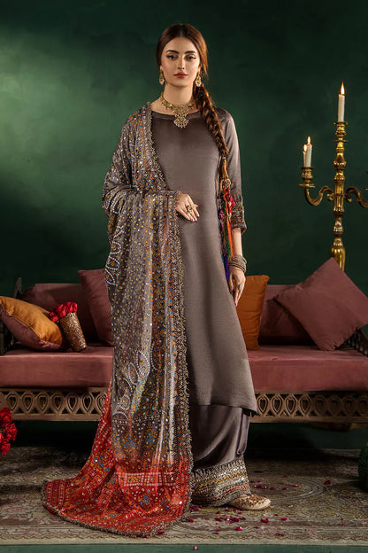 Hand Embroidered Elegant Brown Glass Silk Designer Farshi Shalwar Suit