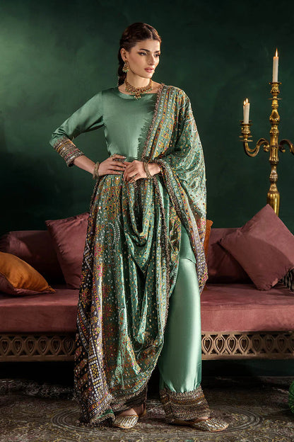 Hand Embroidered Elegant Brown Glass Silk Designer Farshi Shalwar Suit