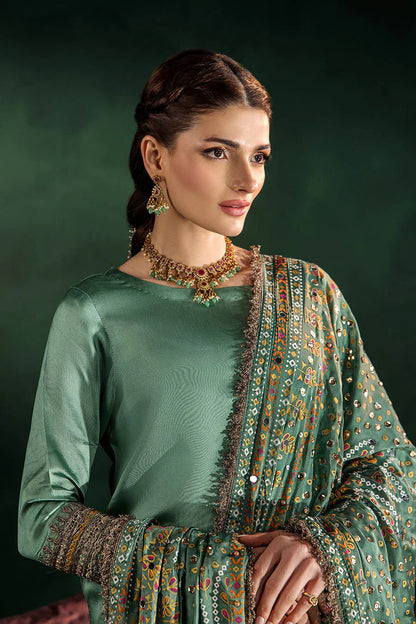 Hand Embroidered Elegant Brown Glass Silk Designer Farshi Shalwar Suit