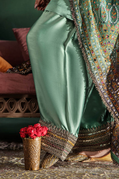 Hand Embroidered Elegant Brown Glass Silk Designer Farshi Shalwar Suit