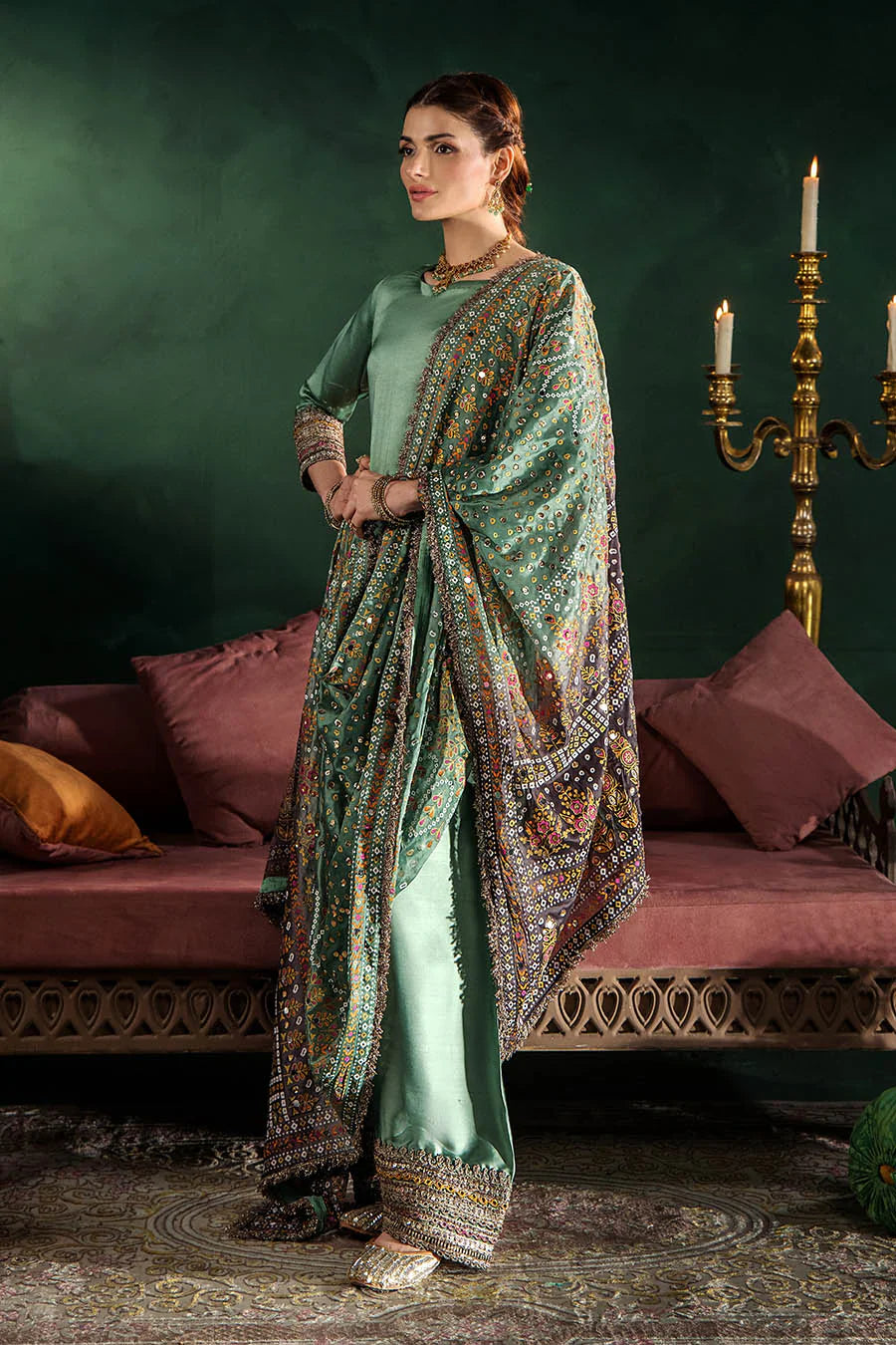 Hand Embroidered Elegant Brown Glass Silk Designer Farshi Shalwar Suit