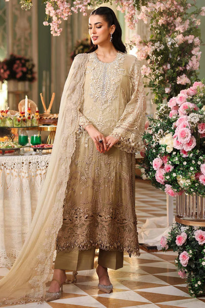 Brown Tie-Dye Embellished Chiffon Suit with Chikankari, 3D Flowers & Pearl Details