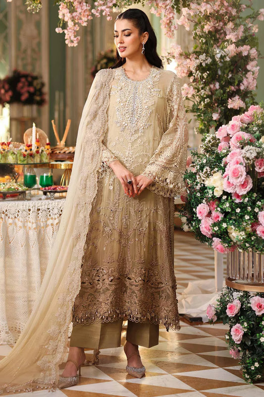 Brown Tie-Dye Embellished Chiffon Suit with Chikankari, 3D Flowers & Pearl Details