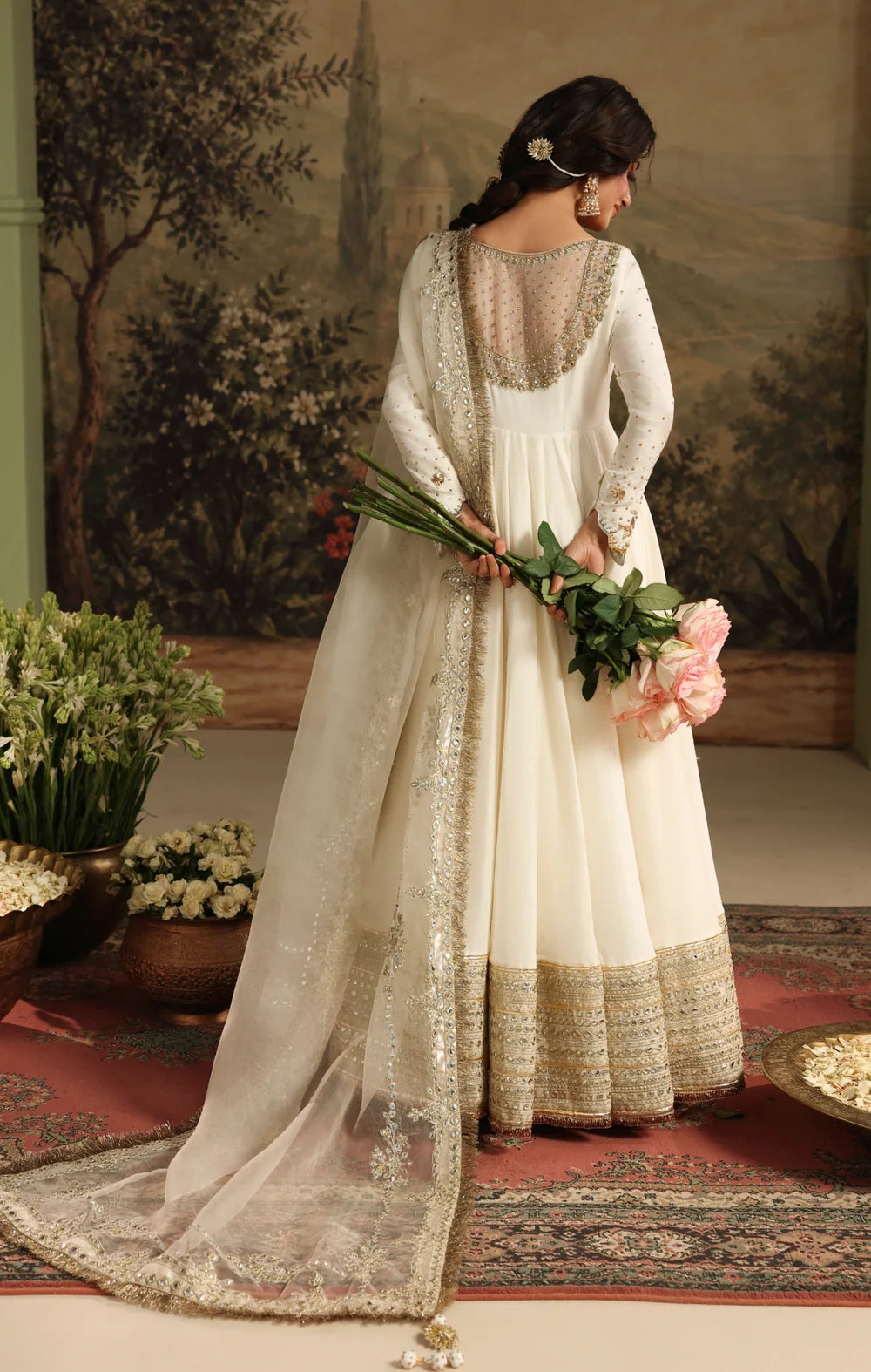 Ivory Raw Silk Anarkali Maxi with Panni Work