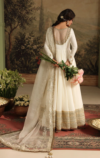 Ivory Raw Silk Anarkali Maxi with Panni Work