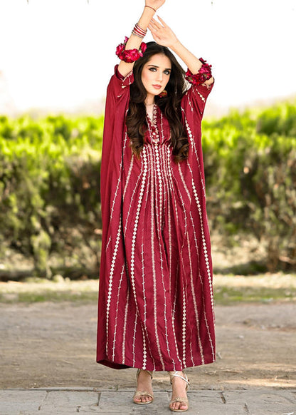 Maroon Embroidered Lawn Kaftan