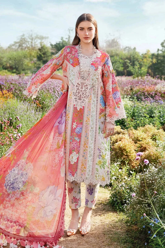 Floral Printed Pure Lawn Suit with Chiffon Dupatta