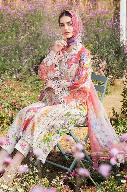 Floral Printed Pure Lawn Suit with Chiffon Dupatta