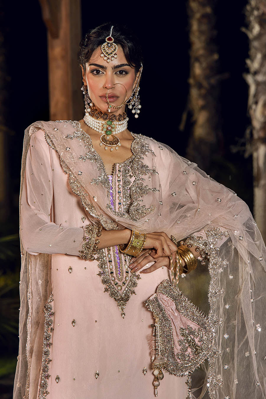 Hand Embroidered Pure Chiffon Gharara