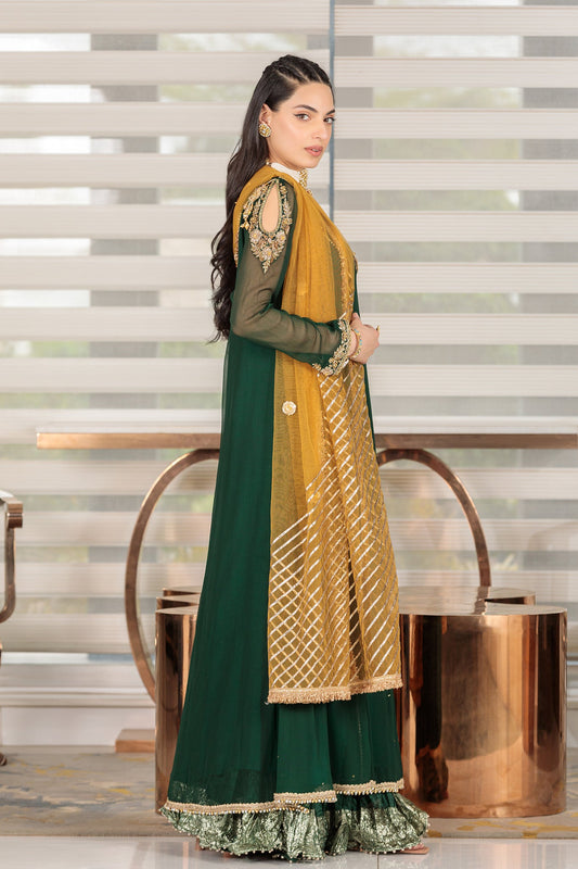 Green Handmade Pure Crinkle Chiffon Sharara
