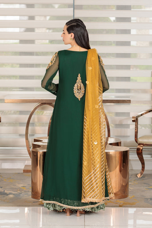Green Handmade Pure Crinkle Chiffon Sharara