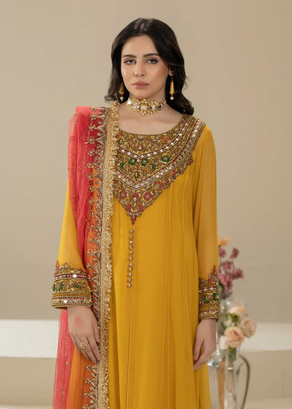 Hand Embroidered Mustard Pure Chiffon Suit Size 44