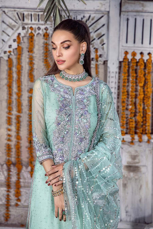 Hand Embroidered Turquoise Pure Organza Suit