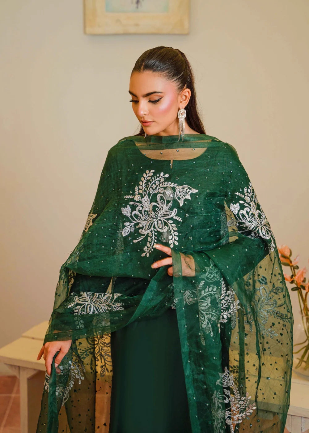 Dark Green Long Kurta Set with Dupatta