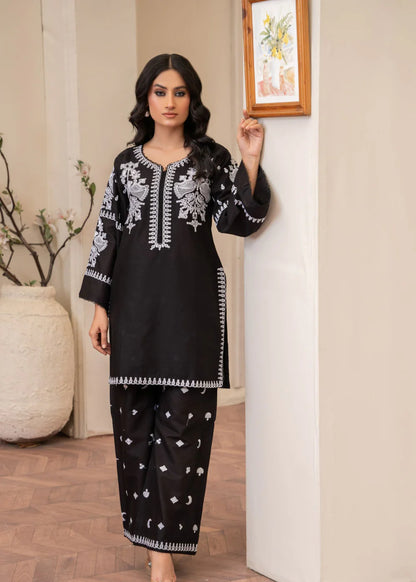 Black Cotton Embroidered Kurta Set