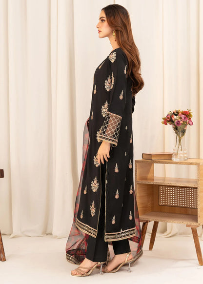 Black Embroidered Viscose Raw Silk Kurta Set with Dupatta
