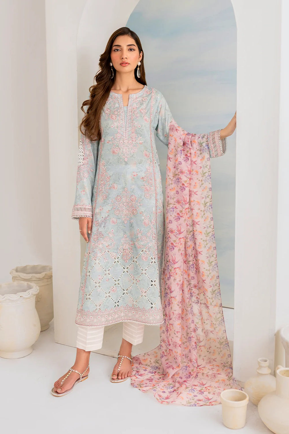 Chikankari  Lawn Suit with Chiffon Dupatta