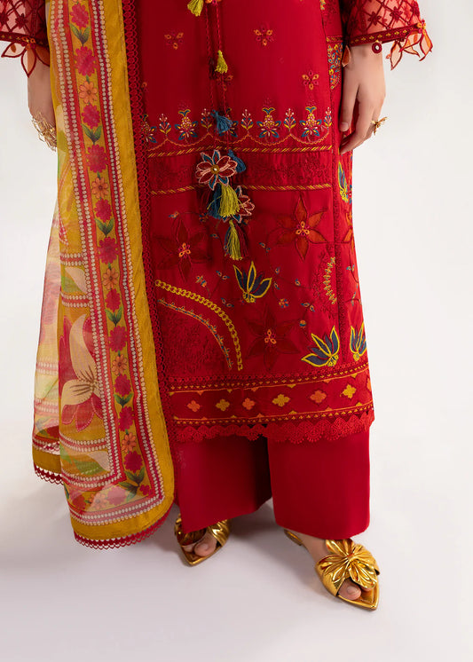 Red Lawn Cotton Suit with Khadi Net Dupatta