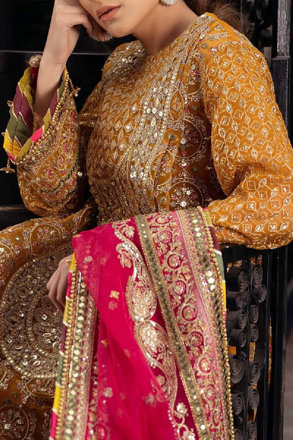 Mustard Embroidered Gharara