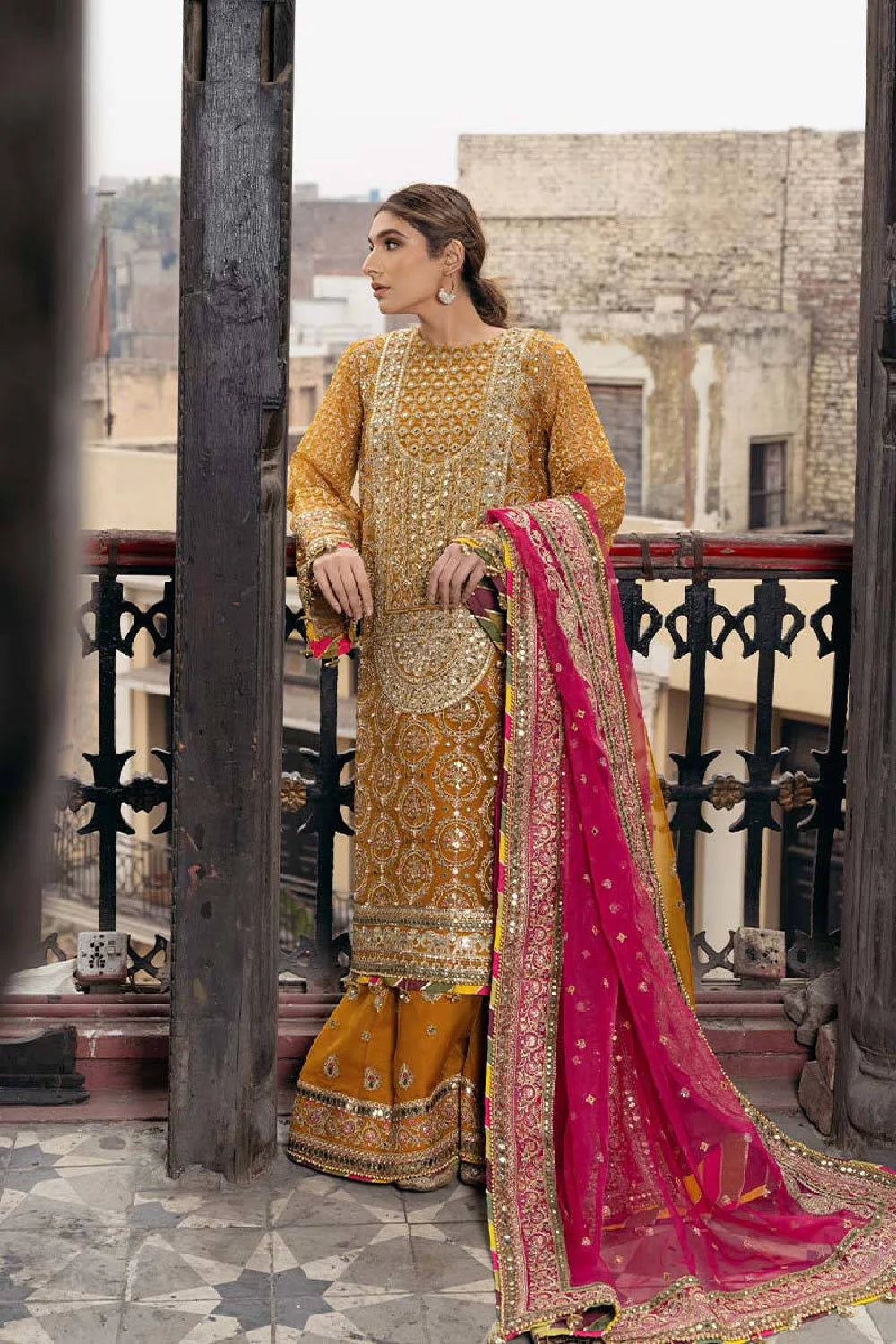 Mustard Embroidered Gharara