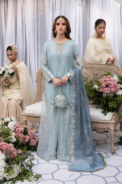 Baby Blue Embellished Organza Sharara