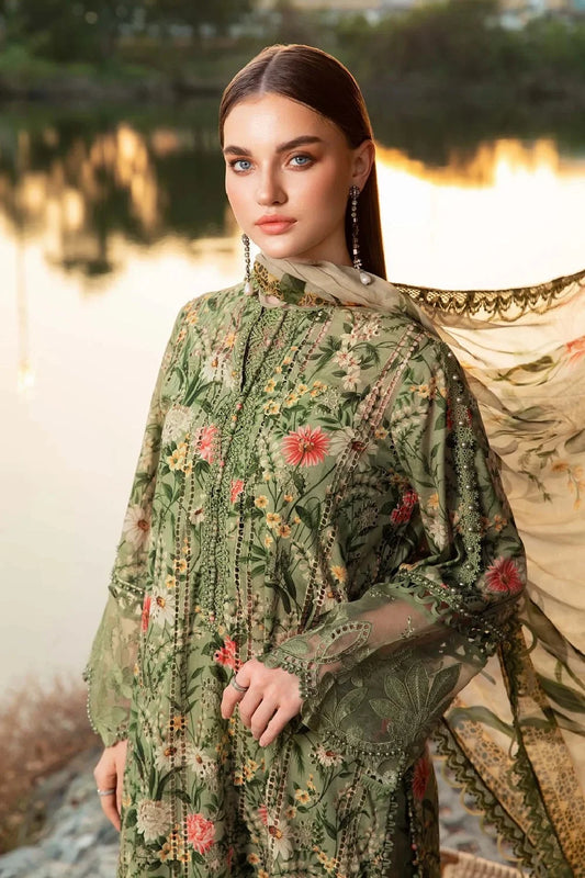 Olive Green Chikankari Embroidered Lawn Suit