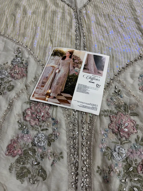Skin Beige Embellished Pure Chiffon Designer Suit