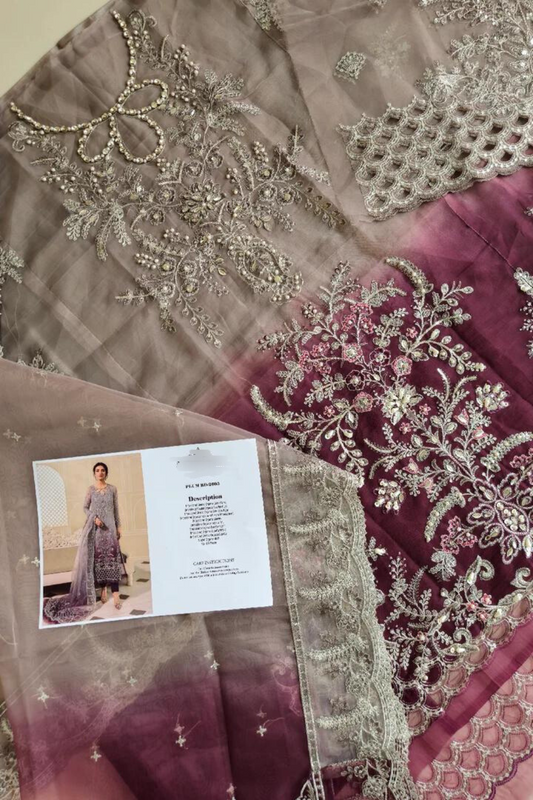 Plum Embroidered Organza Suit