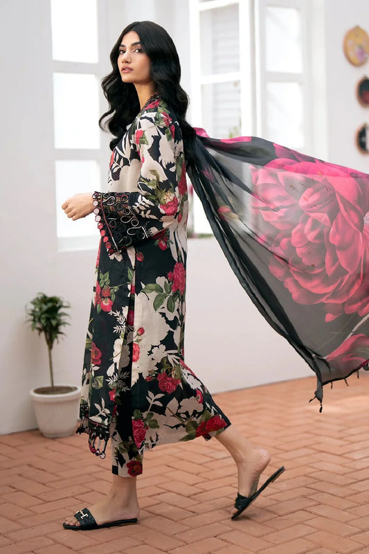 Floral Printed Lawn Suit with Chiffon Dupatta