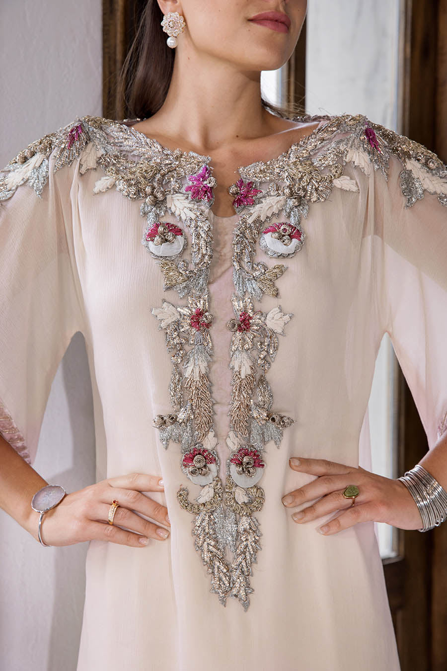 Hand Embroidered Pale Pink Suit with 3D Work