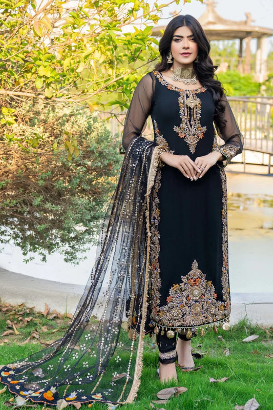 Black Readymade Pure Chiffon Suit