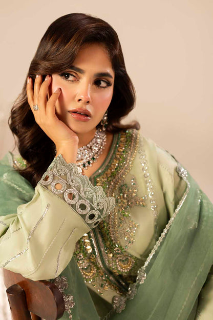 Mint Green Hand Embellished & Embroidered Raw Silk Suit with Potil