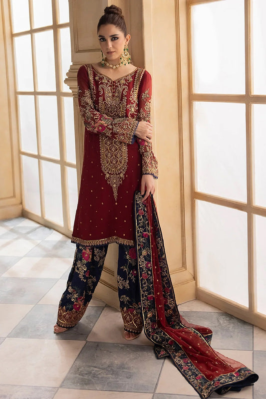 Red Hand Embellished Chiffon Suit