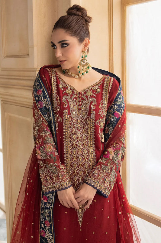 Red Hand Embellished Chiffon Suit