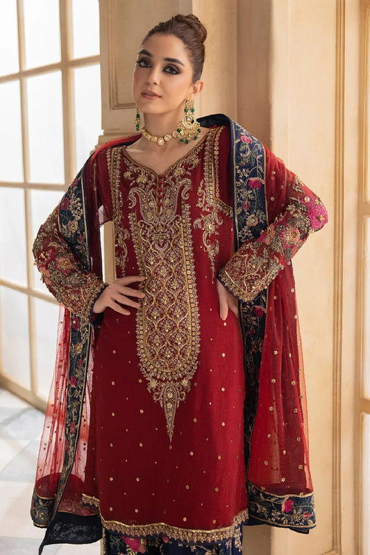 Red Hand Embellished Chiffon Suit
