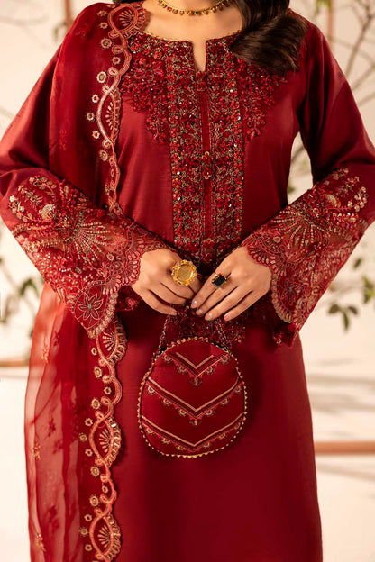 Red Hand Embellished & Embroidered Raw Silk Suit with Potil