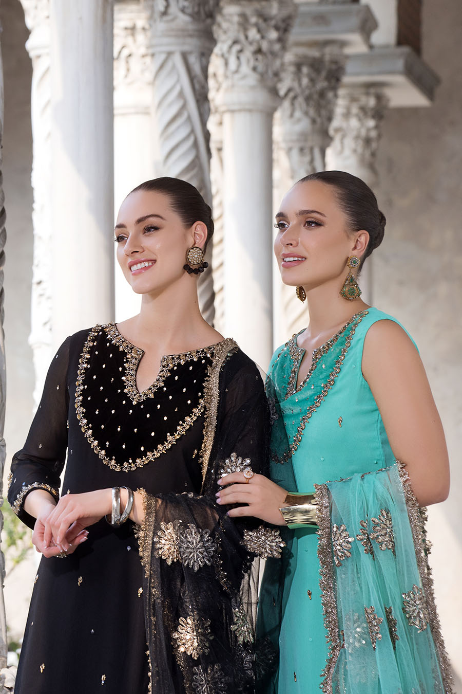 Sea Green Sharara Suit with Hand Work