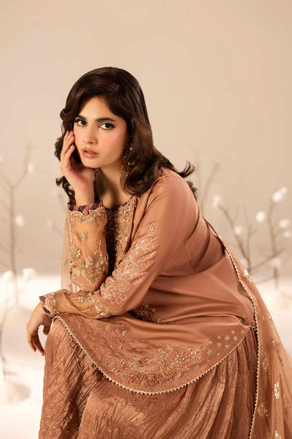 Tea Rose Pink Hand Embellished Suit with Crushed Silk Sharara