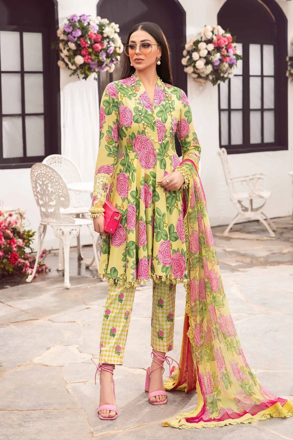 Yellow Lawn Suit with Chiffon Dupatta