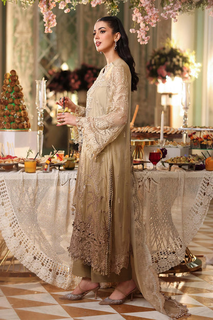 Brown Tie-Dye Embellished Chiffon Suit with Chikankari, 3D Flowers & Pearl Details