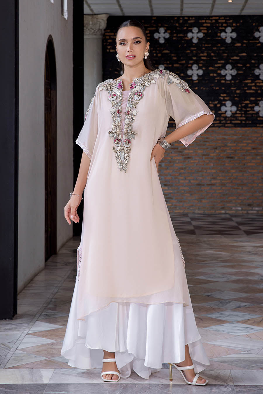 Hand Embroidered Pale Pink Suit with 3D Work