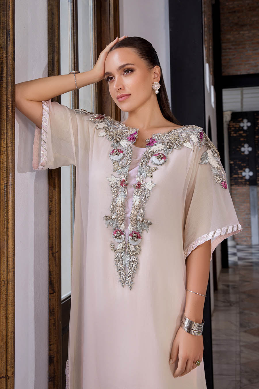 Hand Embroidered Pale Pink Suit with 3D Work